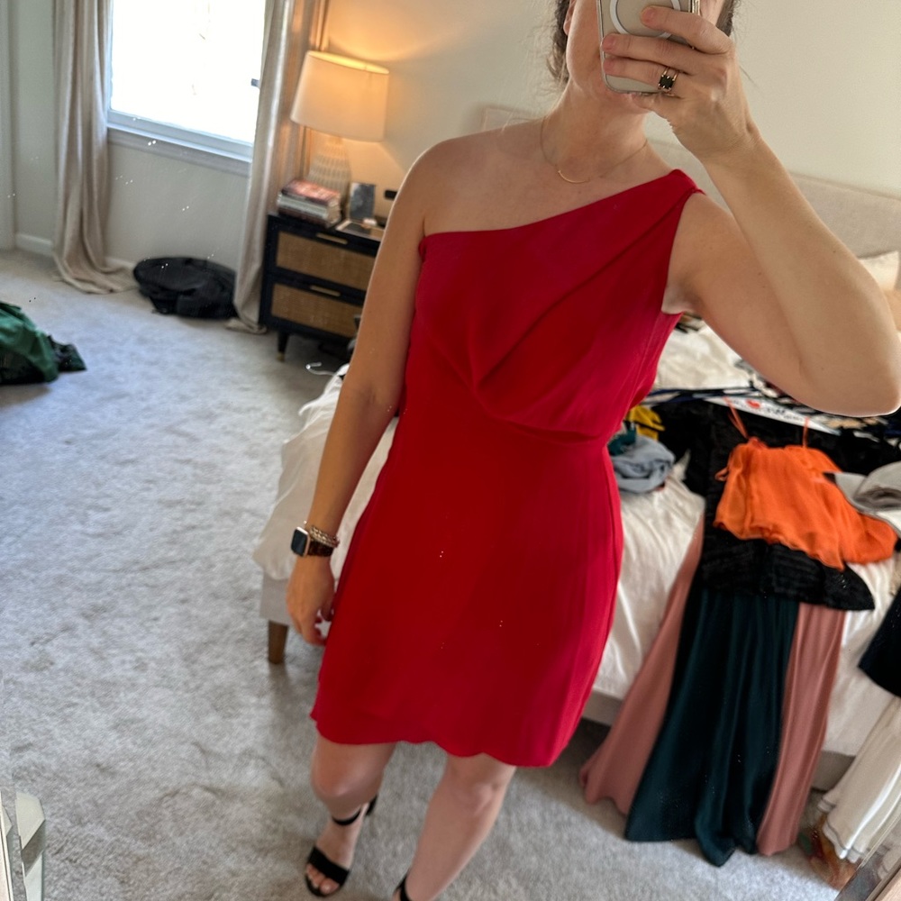 One should red BCBG dress